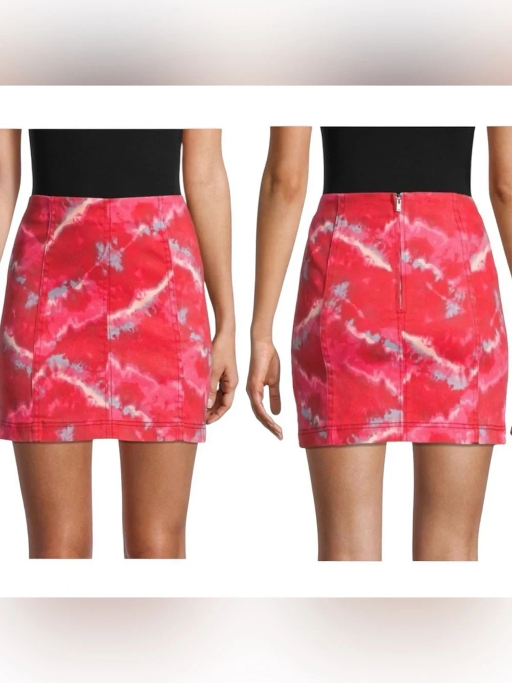 Free People Modern Femme Tie Dye Denim Mini Skirt High Rise Pink Size 2
